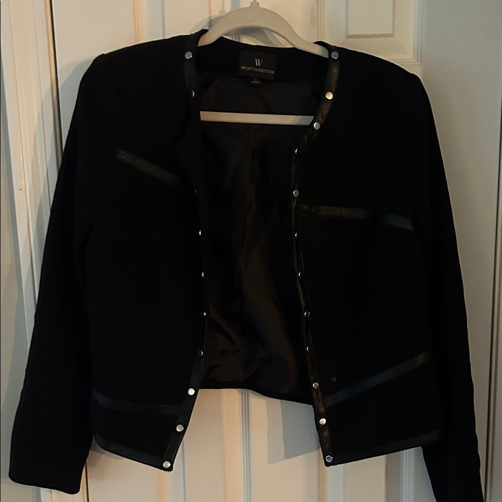 Worthington Black Snap-Trim Cropped Jacket